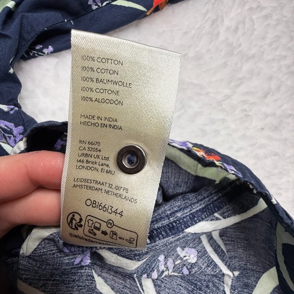 Maeve Anthropologie SP Floral Puff Sleeve Button Down Blouse Navy Cotton - Picture 6 of 9